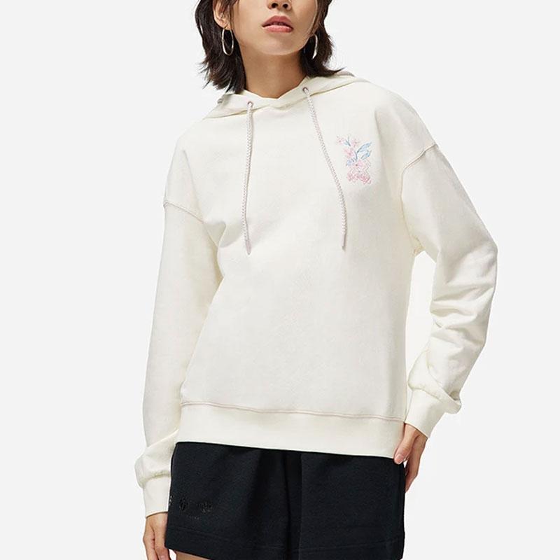 Li Ning Floral Pattern Hooded Pullover Sweatshirt Women sweatshirt Off-White AWDT380-1