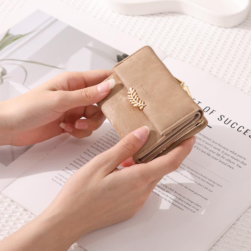 PU Hardware Leaf Buckle  Bag with Multiple Card Slots Coins Women's Coin Purse