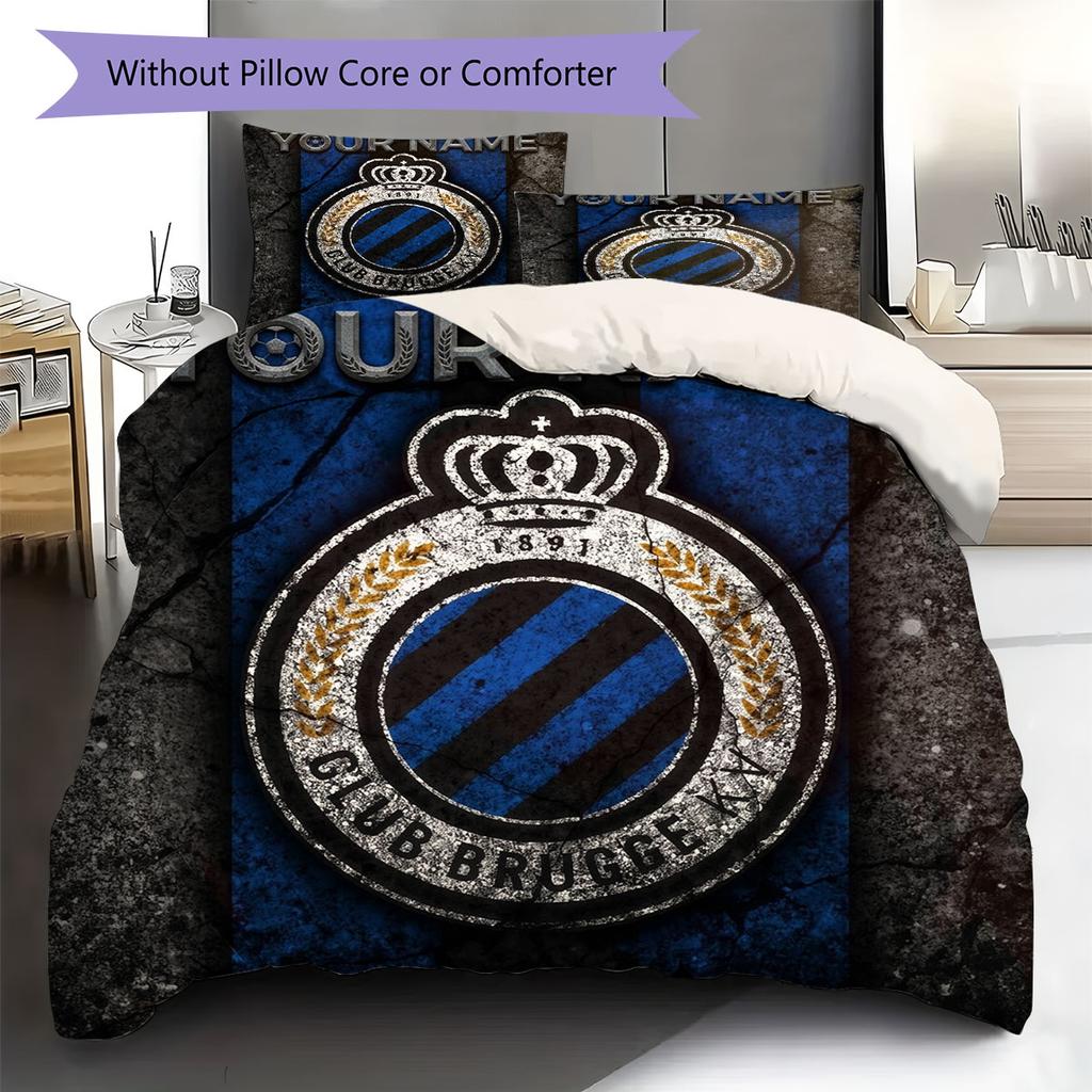 Club Brugge KV Custom Name Pattern Bedding,Quilt Set Quilt Cover Pillowcase Home Birthday Gift(1 * Duvet Cover + 2 * Pillowcase, Without Core)