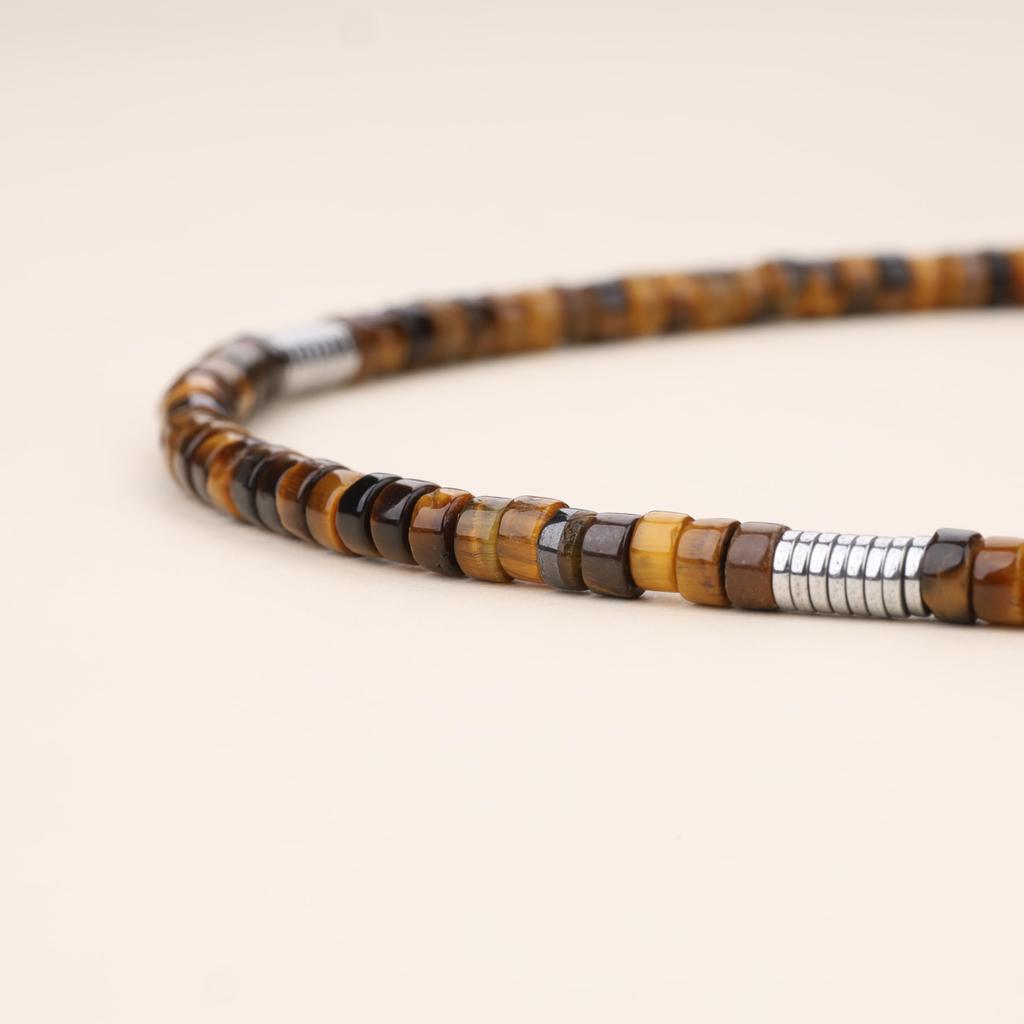 Tiger Eye Hematite Stainless Steel Toggle Necklace for Men [COAI]
