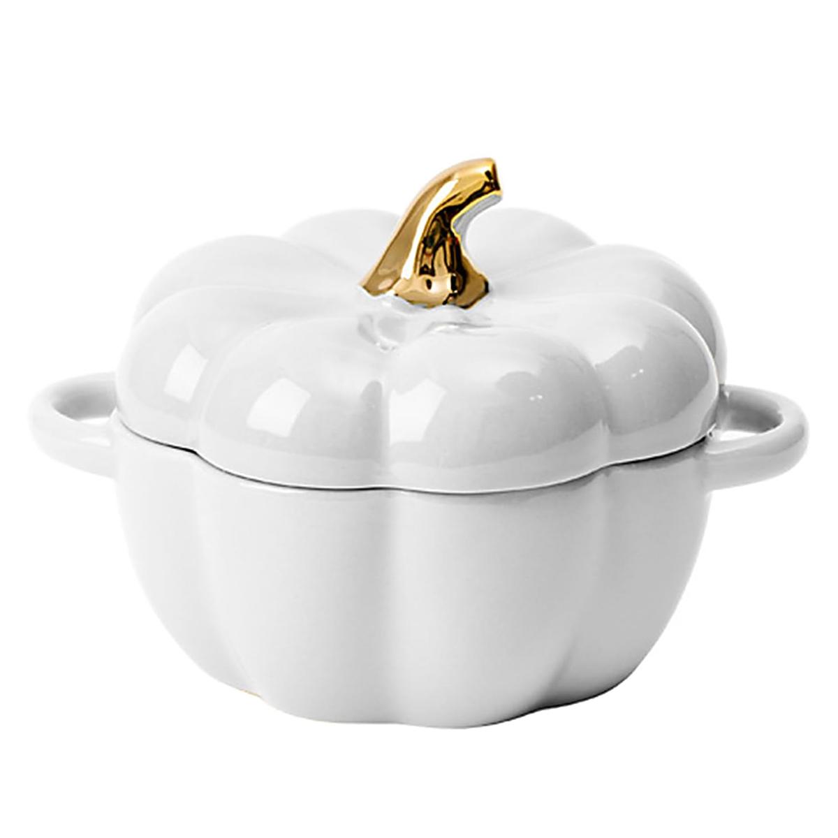 

Керамическая миска для тыквенного супа Leeseph, керамическая кастрюля для тушения в форме тыквы с крышкой и ручкой, кастрюля для приготовления пищи для домашней кухонной вечеринки белый