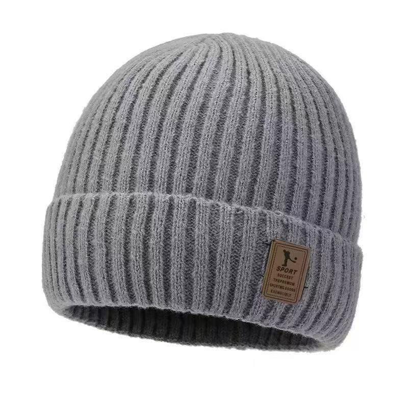 Autumn and winter new men's warm knitted hat outdoor velvet cold-proof pullover hat blue wool hat