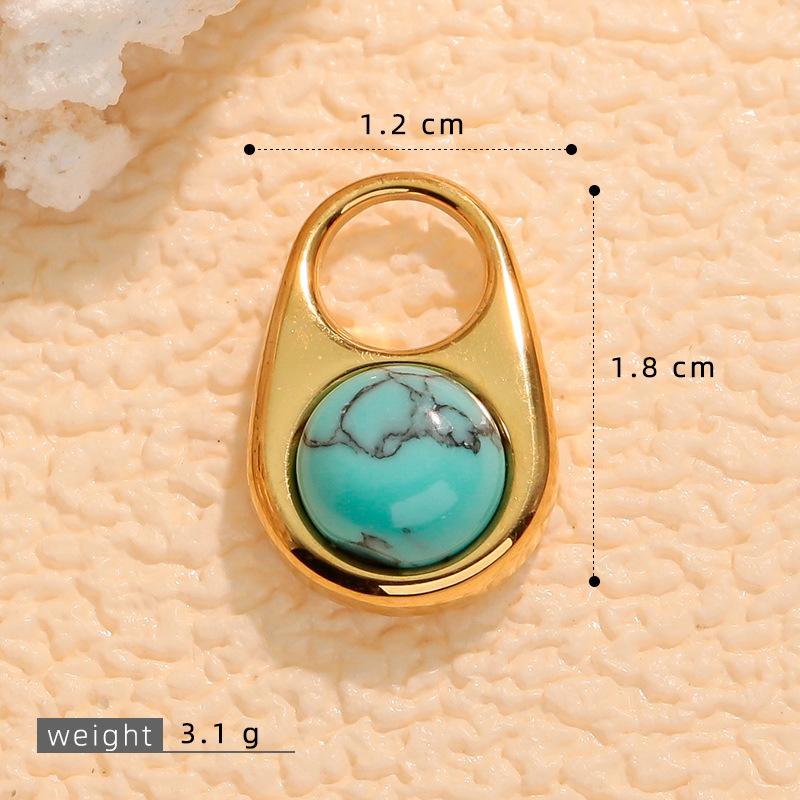 European Retro Turquoise Geometric Oval Pendant - Stainless & Titanium Steel Jewelry for Women