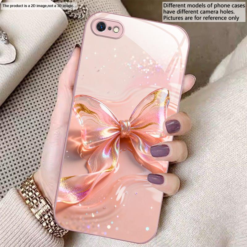Transparent crystal bow For iPhone 17 Air 16E 15 14 13 Plus 12 mini 17 Pro Max 11Pro XR X 16E 7 8 11 Tempered Glass Phone Case