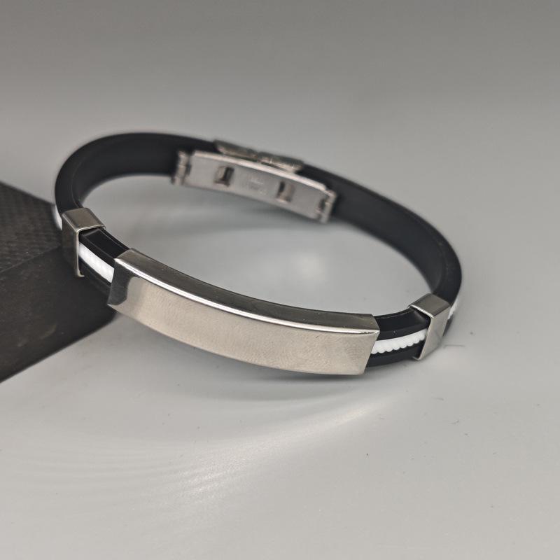 Stainless Steel Silicone Bracelet: Black Men's Thin Band, Simple European-American Style, Creative and Trendy Design