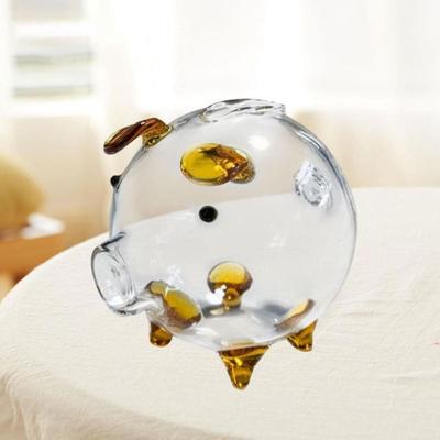 Gift Pig Shape Piggy Bank Transparent Glass Storage Bottl Wishing Bottle