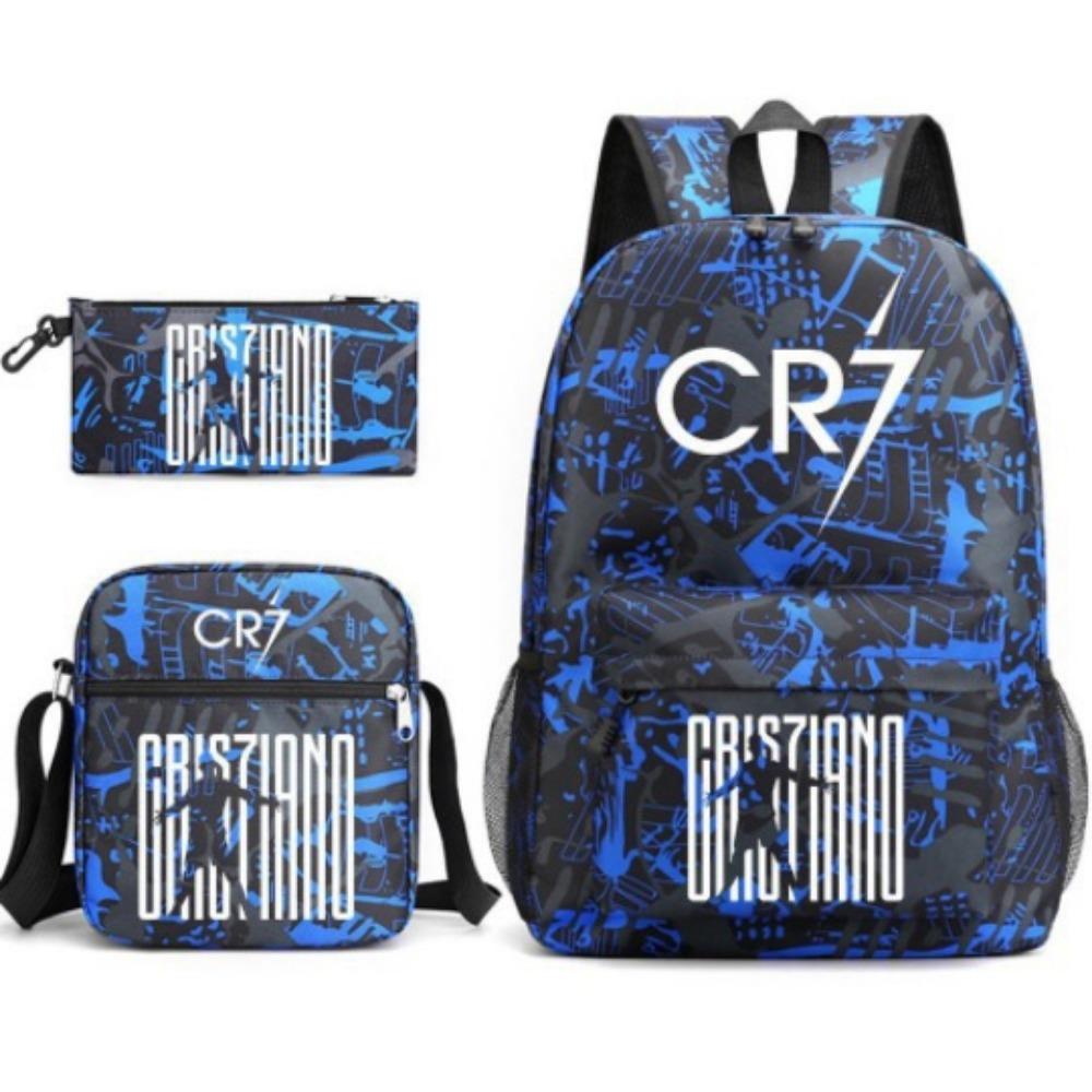 CR7C Luo Backpack Sports Peripheral Printed Backpack Children's Student School Bag Shoulder Bag Pencil Bag Three-piece Set