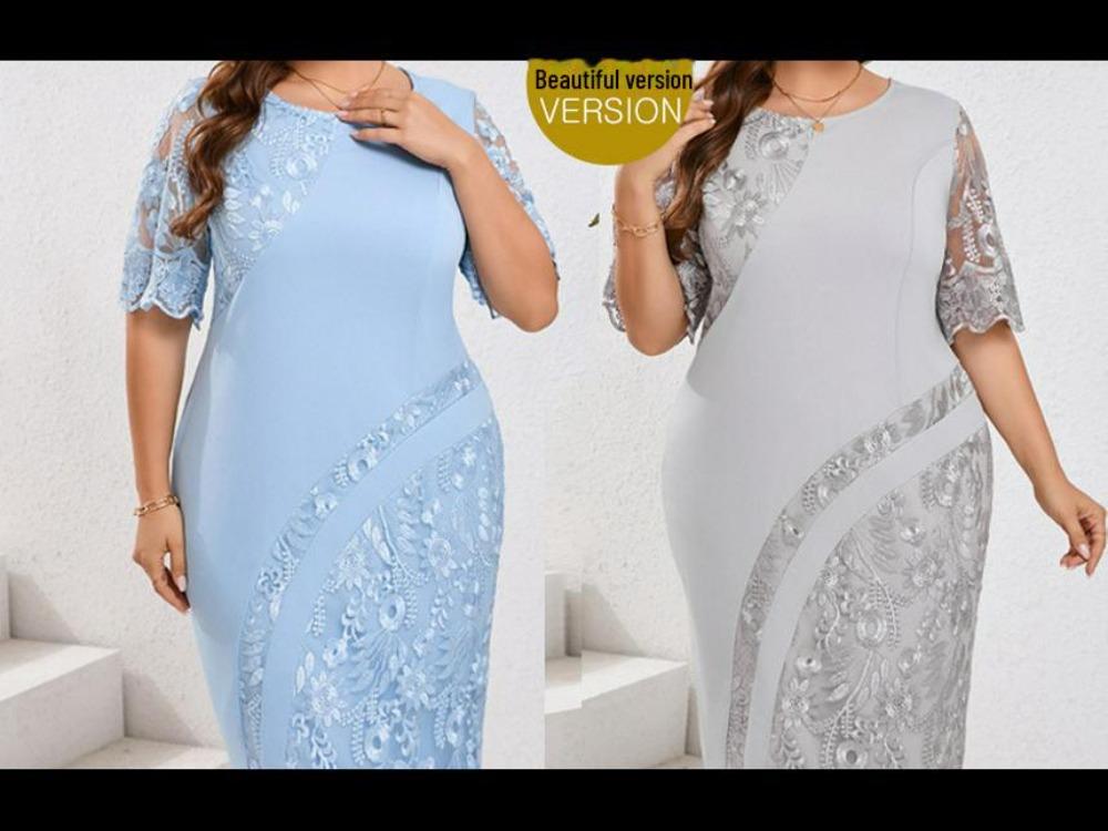 Dámské koktejlové šaty plus size slim s vyšívanou krajkovou stříží