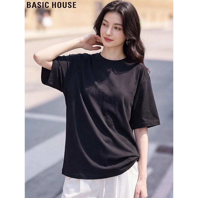 Basic House Women s Black Tencel Blend Round Neck Short Sleeve T-Shirt S