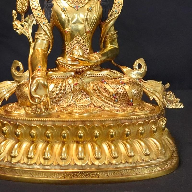 Nepal Tibet Craft Handmade Pure Copper Ksitigarbha Statue Tibetan Tantric Buddhism Decor