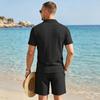 Summer New Men's Polo Shirt Set Casual Sporty Cool Fashionable Slim Fit Solid Color Short Sleeved Jacquard Shorts Set Men's