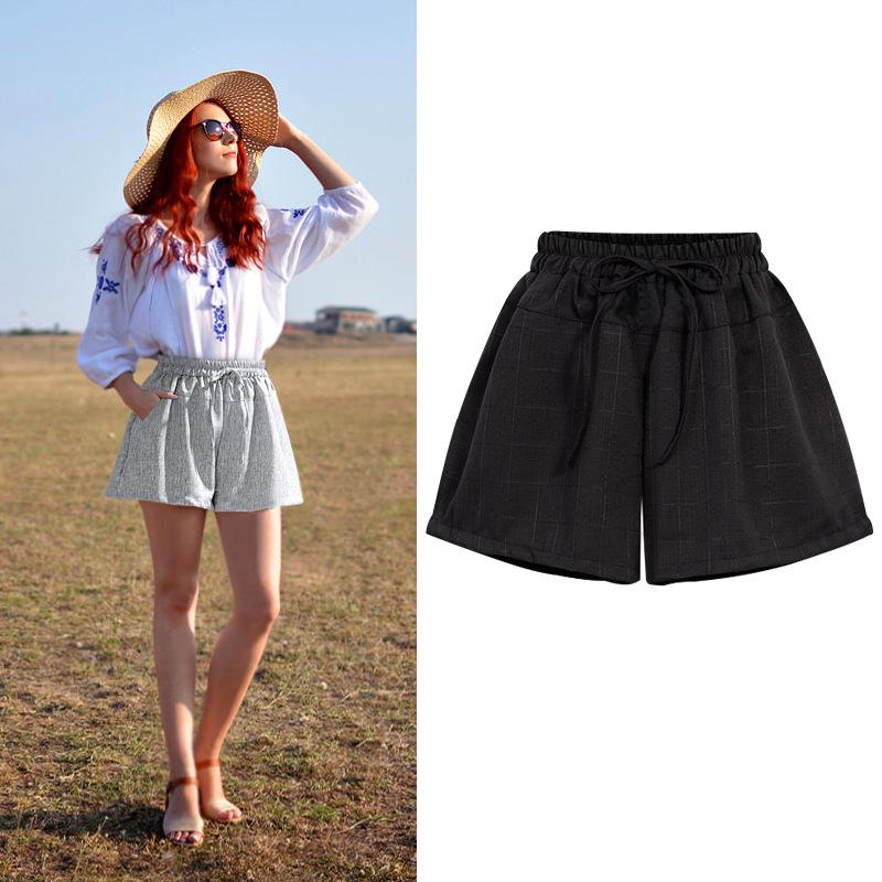Høy midje A-linje vide ben dameshorts - Koreansk stil, Pluss størrelse, Sommer avslappet slim bukser