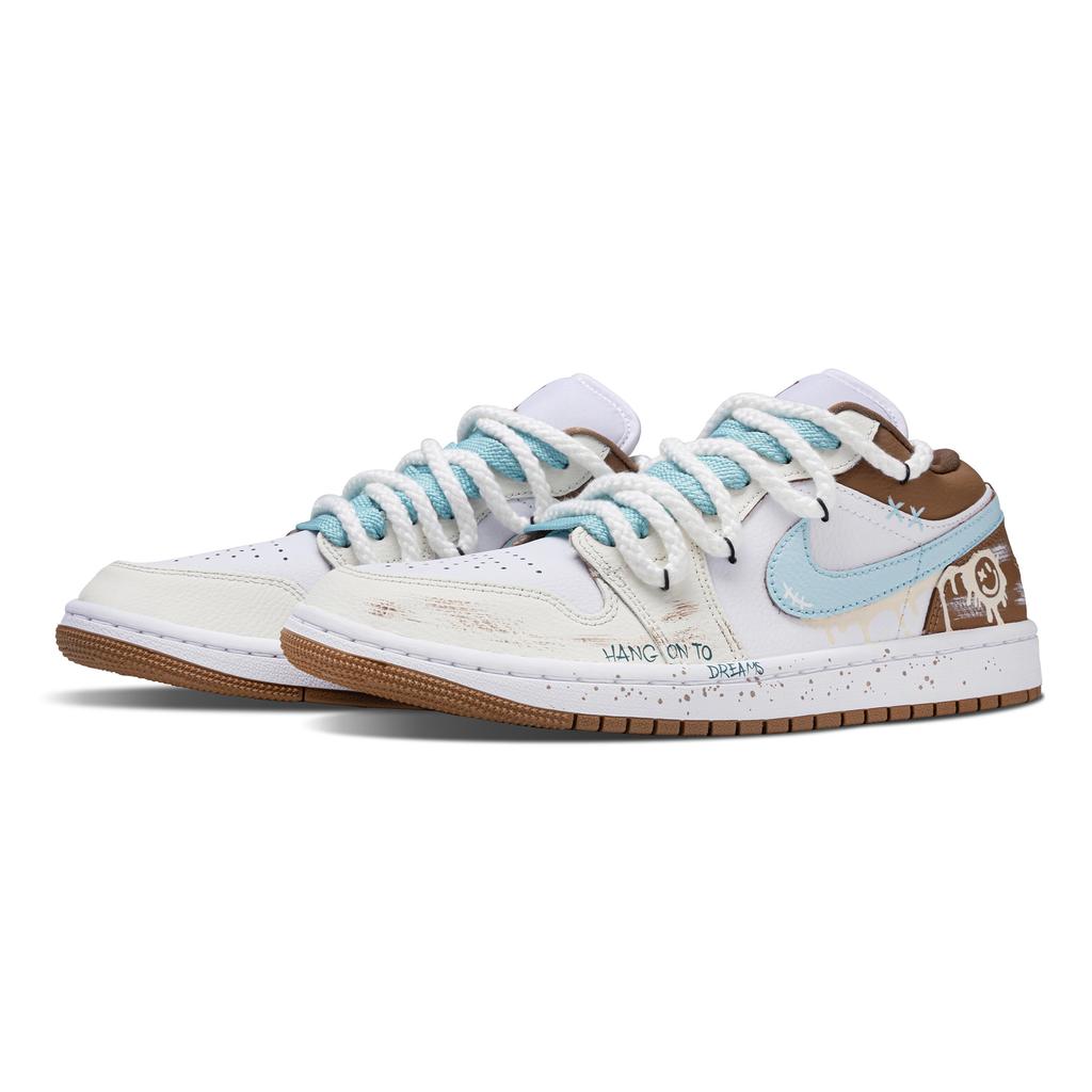 Jordan Air Jordan 1 Vintage Basketball Shoes Unisex Low Top White/Blue/Brown DC0774-202(Team864-)