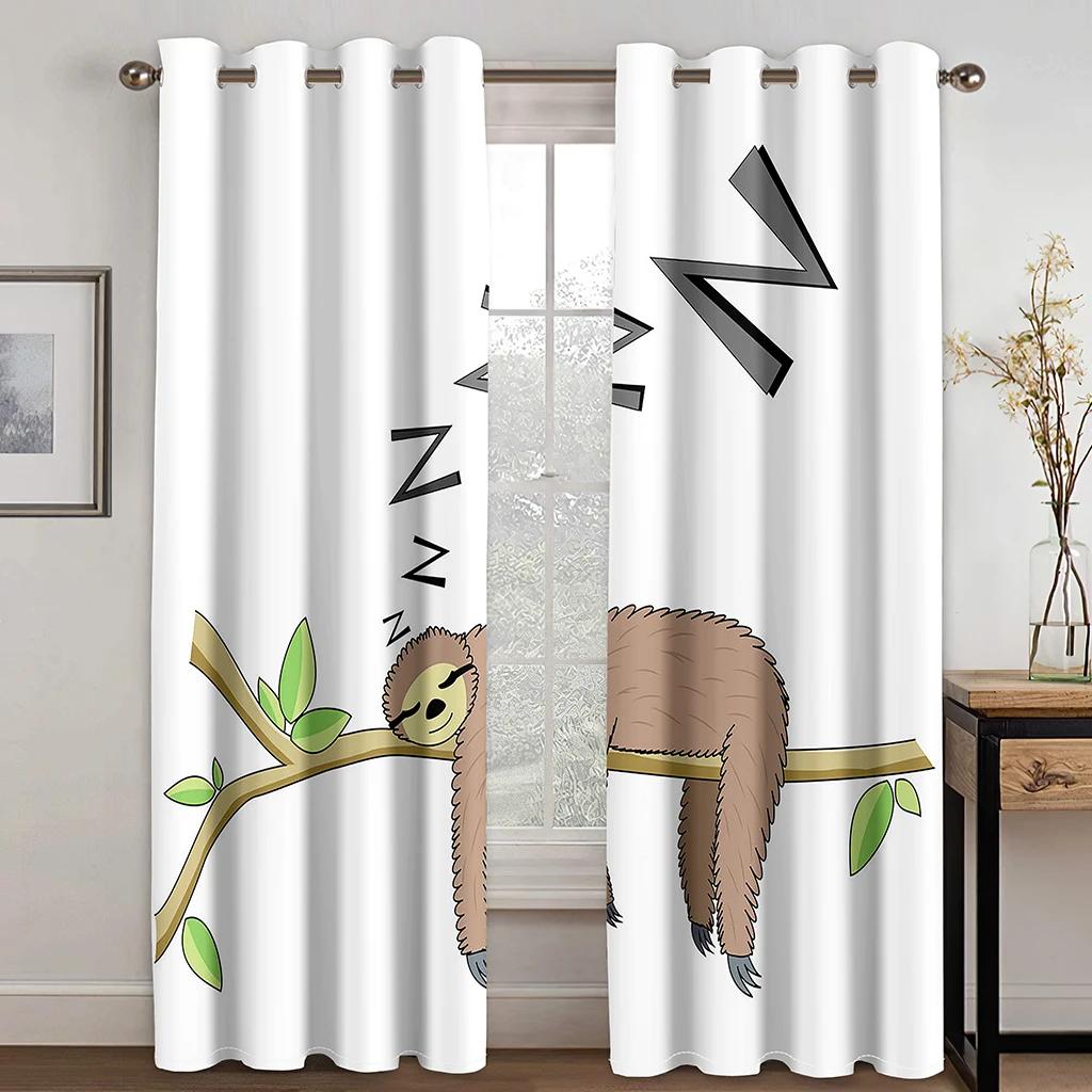 3D Printing Rainbow Cute Animal Cheap Cartoon Children's Thin Window Curtains for Girls Boys Living Room Bedroom Decor 2 Panels
