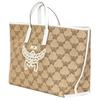 MCM Lauretos Canvas Tote Bag with Large Logo & Leather Handles for Daily & Travel Use