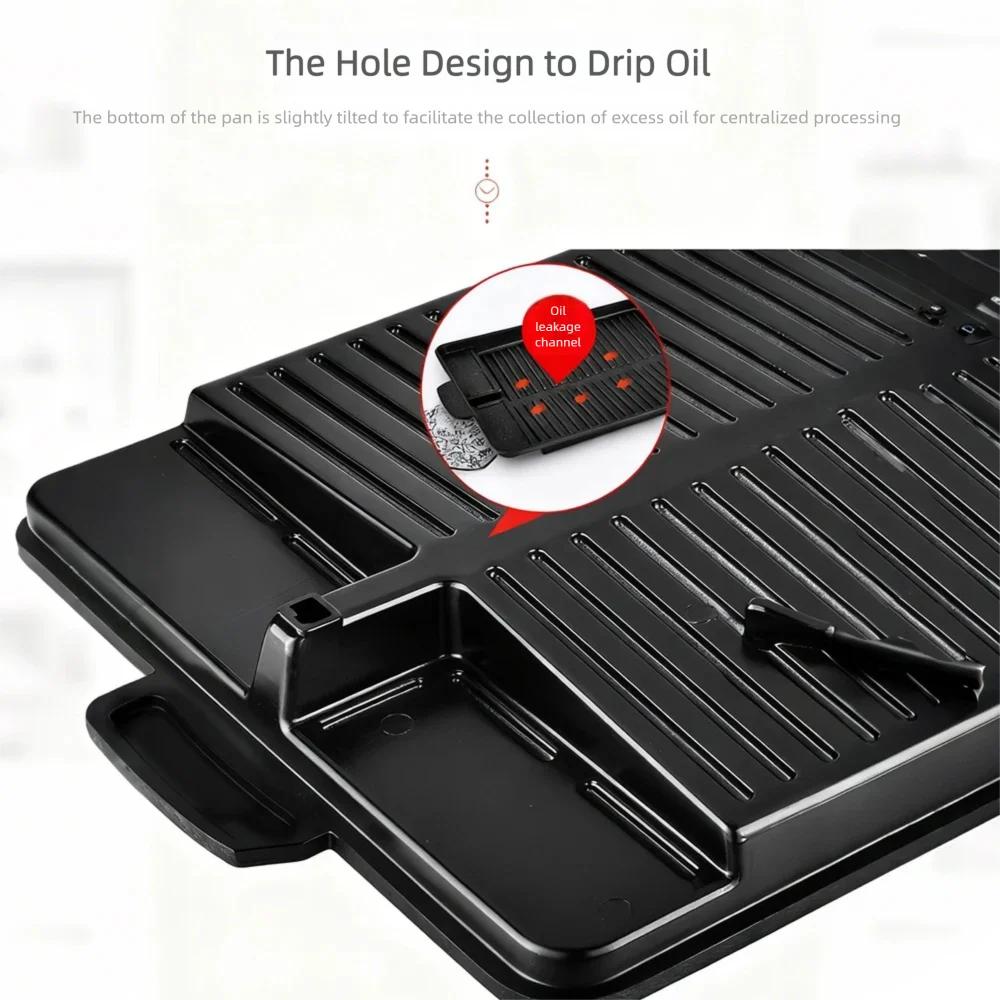 Korean BBQ Grill Pan For Indoor Outdoor Cooking Non-Stick Smokeless Rectangular Barbecue Plate with Oil Hole