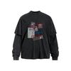 Mens Washed Vintage Fake Two-Piece Long Sleeve T-Shirt Loose Fit Crew Neck Casual Graphic Tee Fall