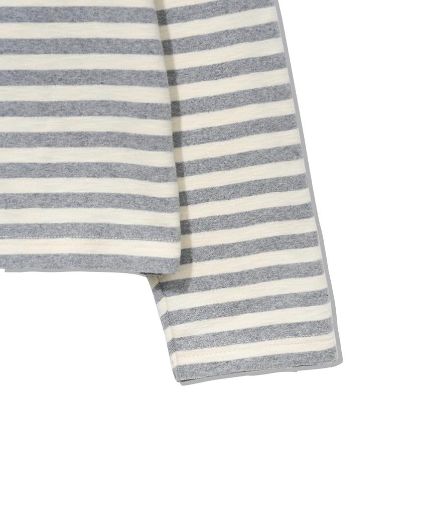 YOUHEE Stripe Off-Shoulder Long Sleeve_Melange Gray