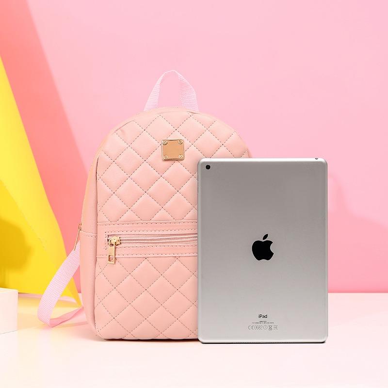 Embroidered Rhombus Large Women's Backpack New Zipper Large Capacity Versatile Polyester Lining Bag