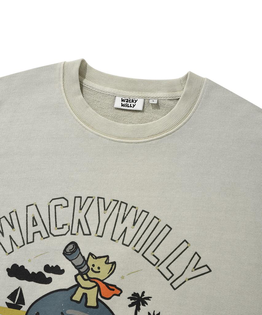 Wacky Willy Kiki Washed Graphic Sweatshirt Beige