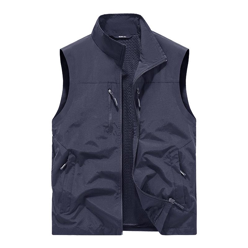 2025 Herren Freizeit-Ärmellose Jacke mit mehreren Taschen - Lockerer Schnitt, Reißverschluss, Große Größen, Ideal für Frühling & Herbst Outdoor-Sportarten. 6XL navy blau