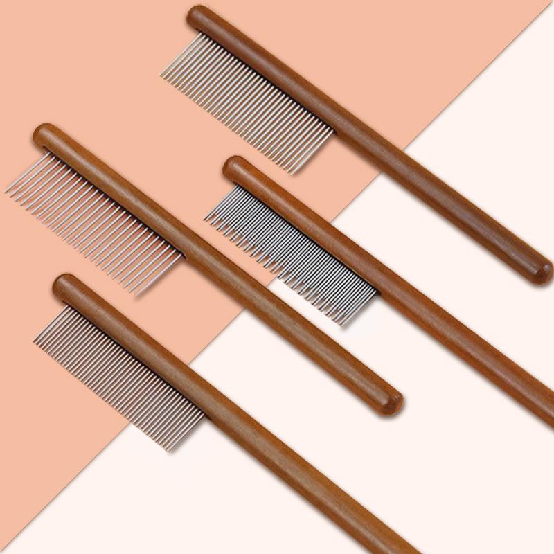Pet Grooming Fine-Toothed Solid Wood Comb for Cats & Dogs - Remove Loose Hair & Fleas