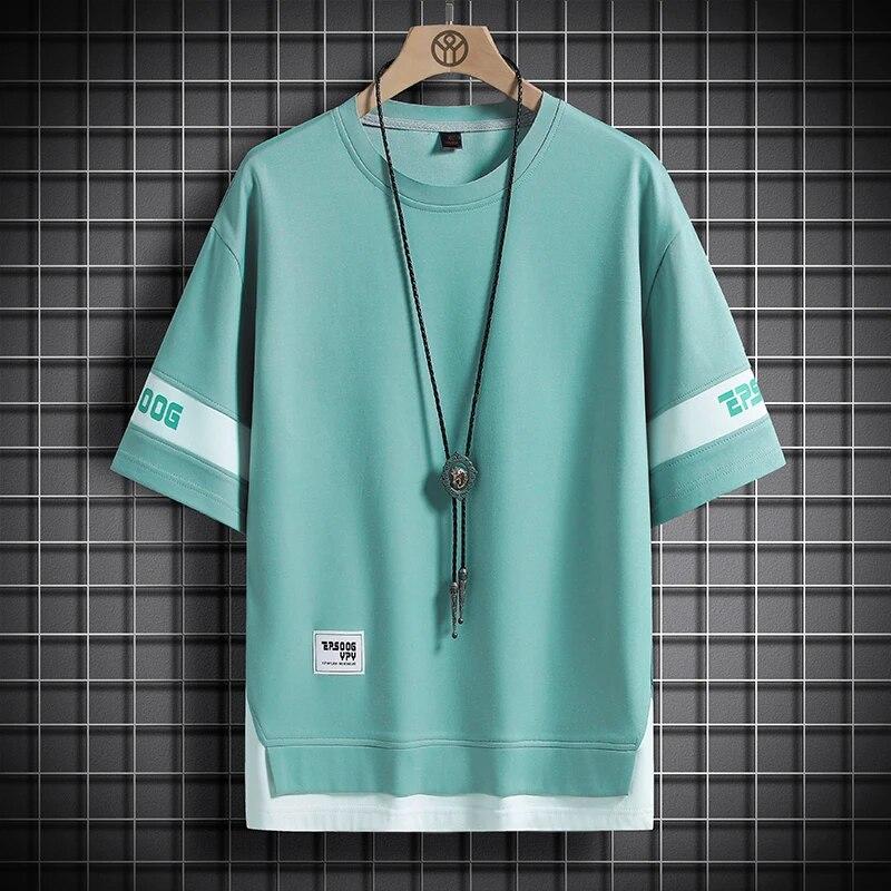 

Хип-хоп Свободные мужские уличные футболки Повседневная классическая летняя футболка с короткими рукавами Черно-белая футболка Футболки больших размеров XXL зелёный