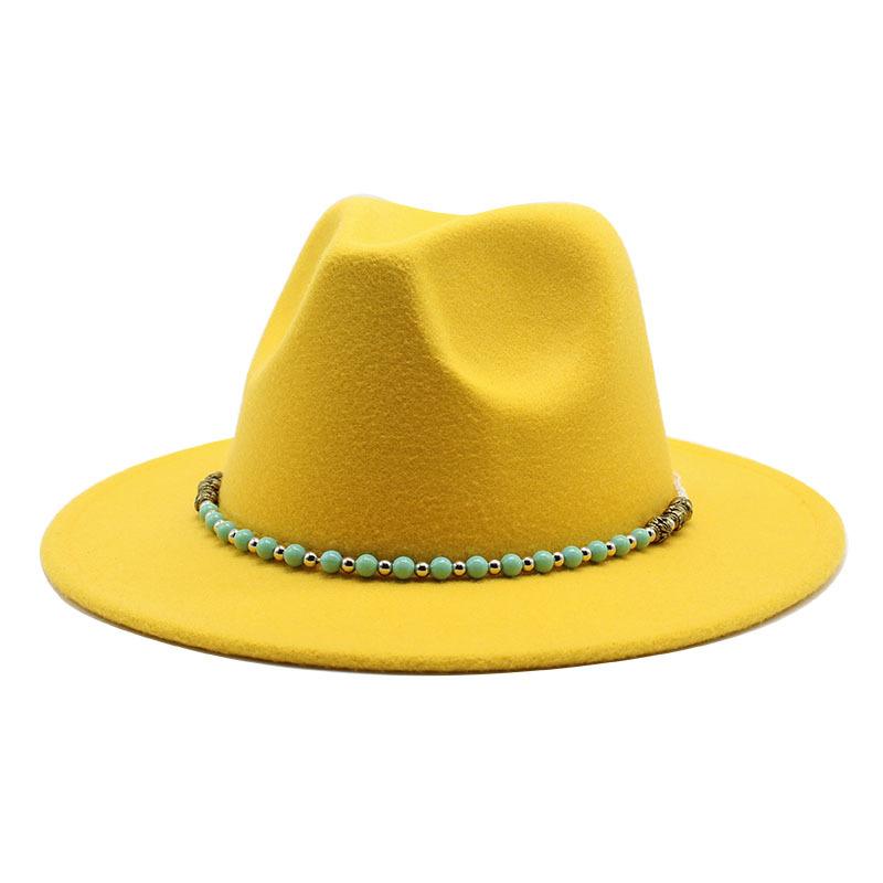 Chain Woolen British Retro Jazz Hat Big-Brimmed Top Hat Woolen Hat Retro Big-Brimmed Hat White Top Hat