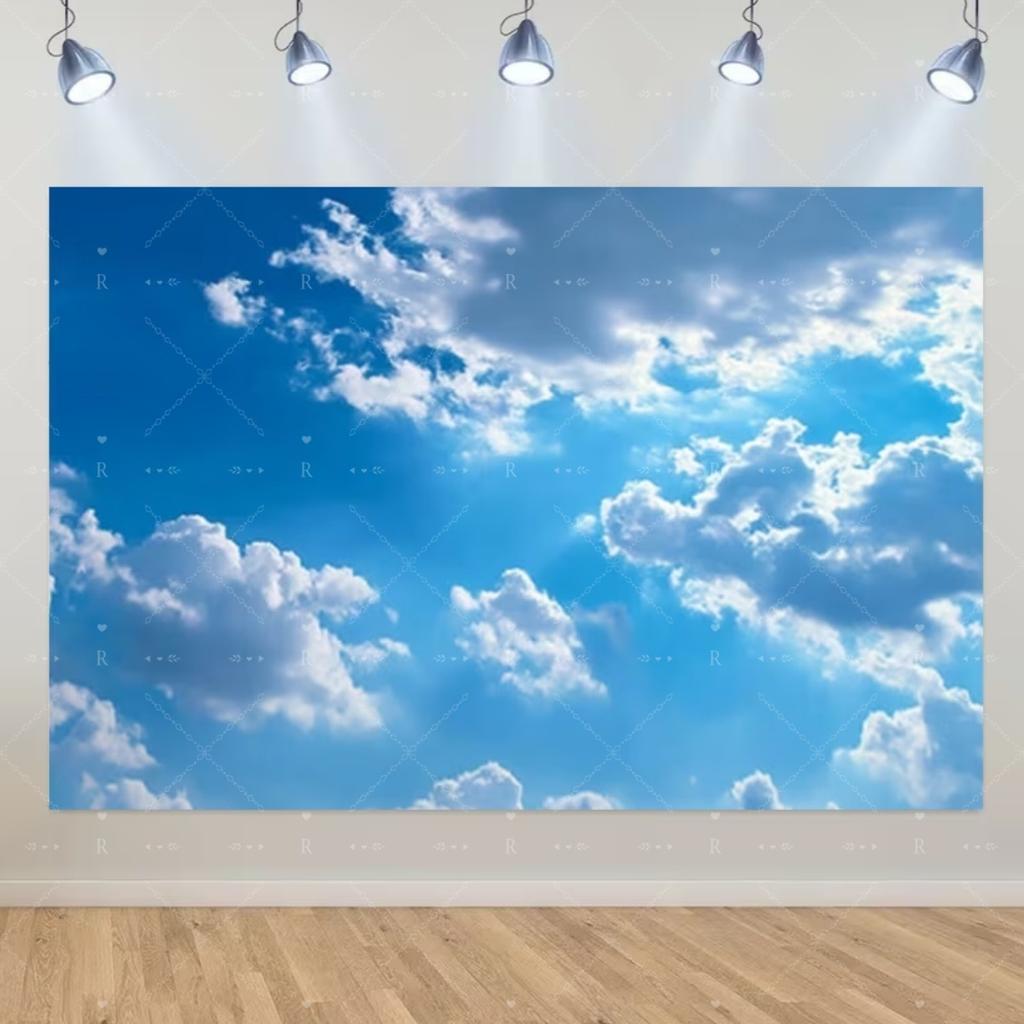 Blue Sky White Cloud Background Natural Landscape Home Party Decoration Backdrop Portrait Photography Banner Baby Shower Props