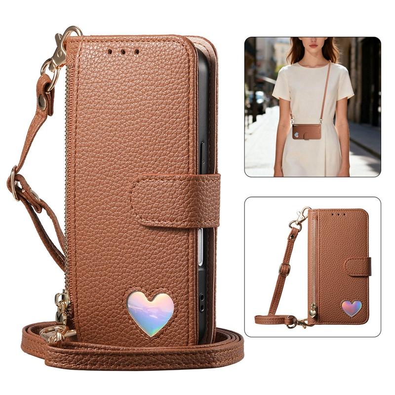 Zipper Style Flip Credit Card Case Pouch Bag for Samsung Galaxy A53/A54/A55/A56/A14/A15/A17/A16 Rope Phone Cover