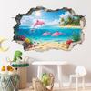 2 Peças de Adesivos de Parede 3D Praia Litoral, Golfinho Oceano Gaivota Palmeira Adesivo de Parede para Quarto de Crianças Bebês, Sala de Estar, Berçário