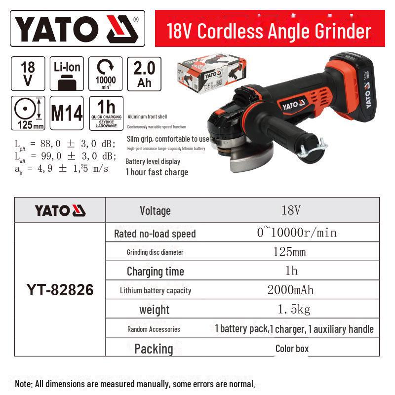 

Аккумуляторная шлифовальная машина YATO 18 В M14x125M M 2.0A HYT-82826