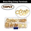150Pcs Brass Insulated Crimp Ring Terminals Wire Connectors Spade Electrical Set