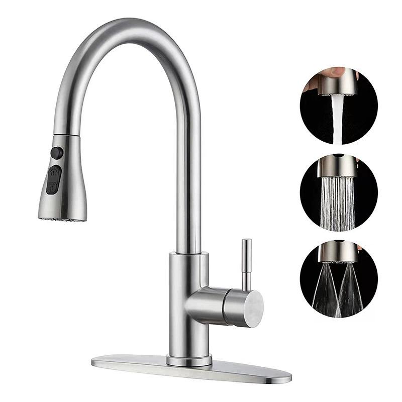 Rotatable Kitchen Faucet: Hot/Cold, 304 Stainless Steel, Pull-Out Retractable