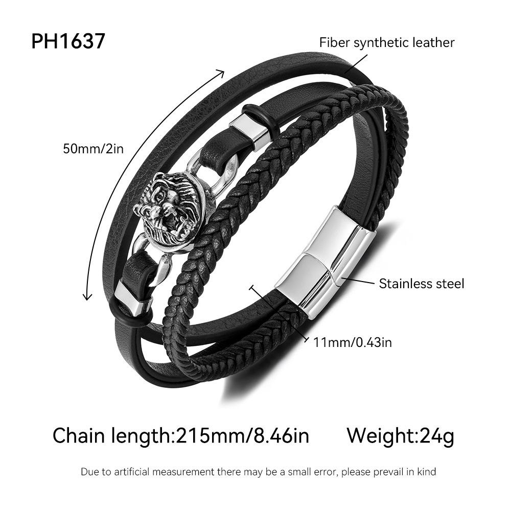 Personalized Bracelet Men s Stainless Steel Creative Multi Layer Weaving Cross Titanium Leather