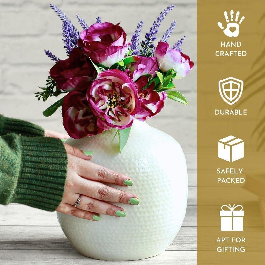 Matt Metal Hammered Bud Shape Vase for Home Decor Decoratives for Indoor Outdoor Living Room Balcony