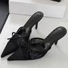 Fashion New Elegant Mesh Fabric Butterfly-knot Pointed Toe Slippers Women Sexy Thin Heels Party Prom Mule Shoes