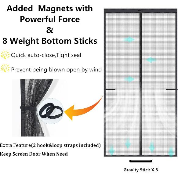 Upgraded Magnetic Screen Door for Tall Door to 38x98 with 42 Longer & Stronger Magnets,Retractable Screen Doors for Front Door,Heavy Duty Fiberglass