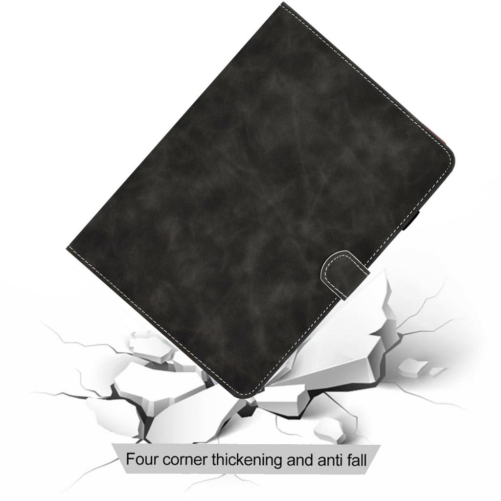 For iPad Pro 11 (2024) Cowhide Texture PU Leather Stand Tablet Case Card Holder Cover with Pen Holder Loop