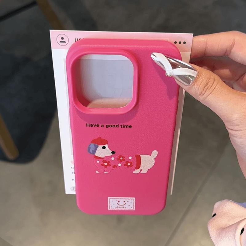 For iPhone 17 16 Pro Max Case Cute Cartoon Dachshund Litchi Pattern Phone Cover For iPhone 15 14 13 12 11 Pro XS Max XR 16 Plus