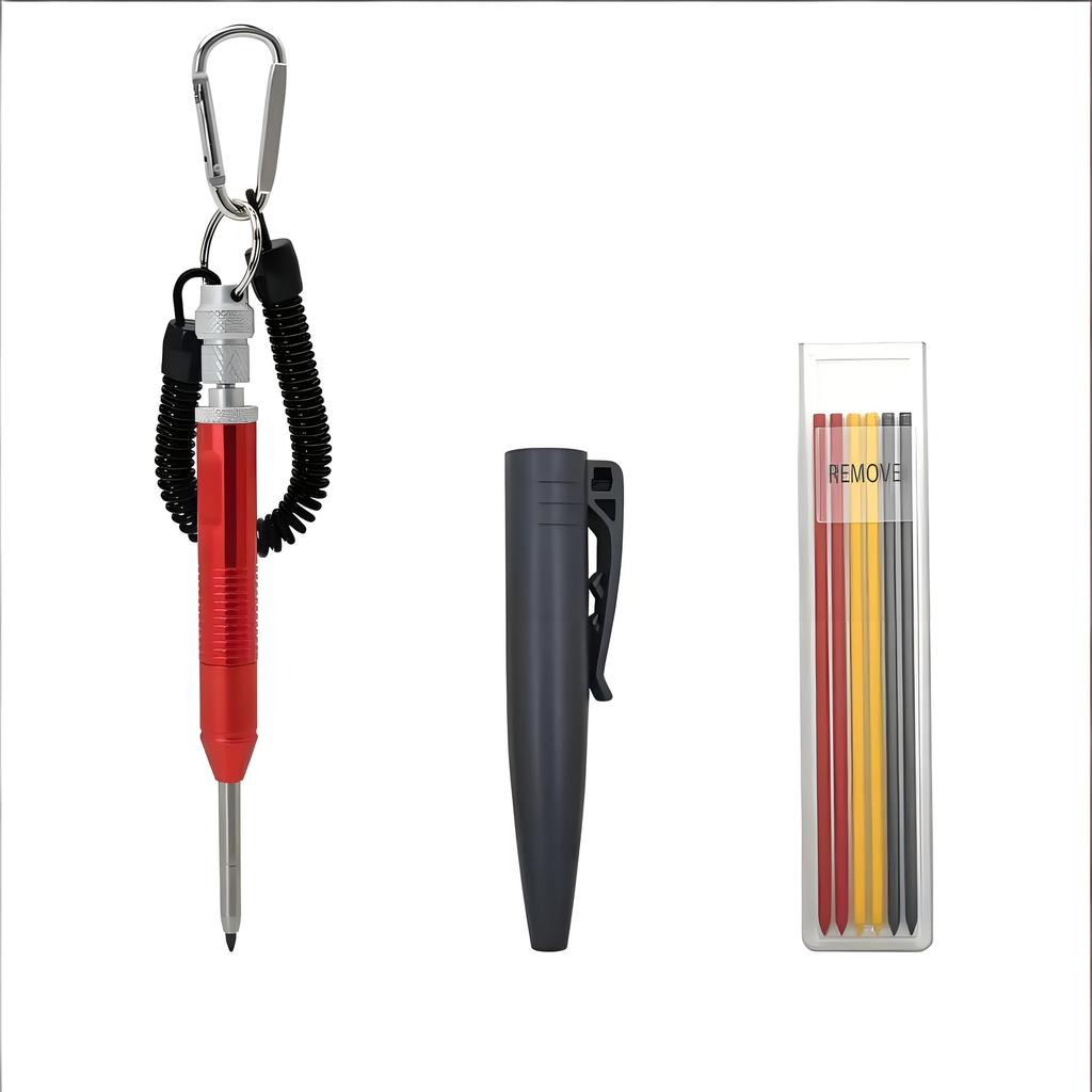 Graphite Marking Pencil with Lock Buckle Extended Pen Holder Durable Anti-drop Pen Sleeve Woodworking Marking Tool