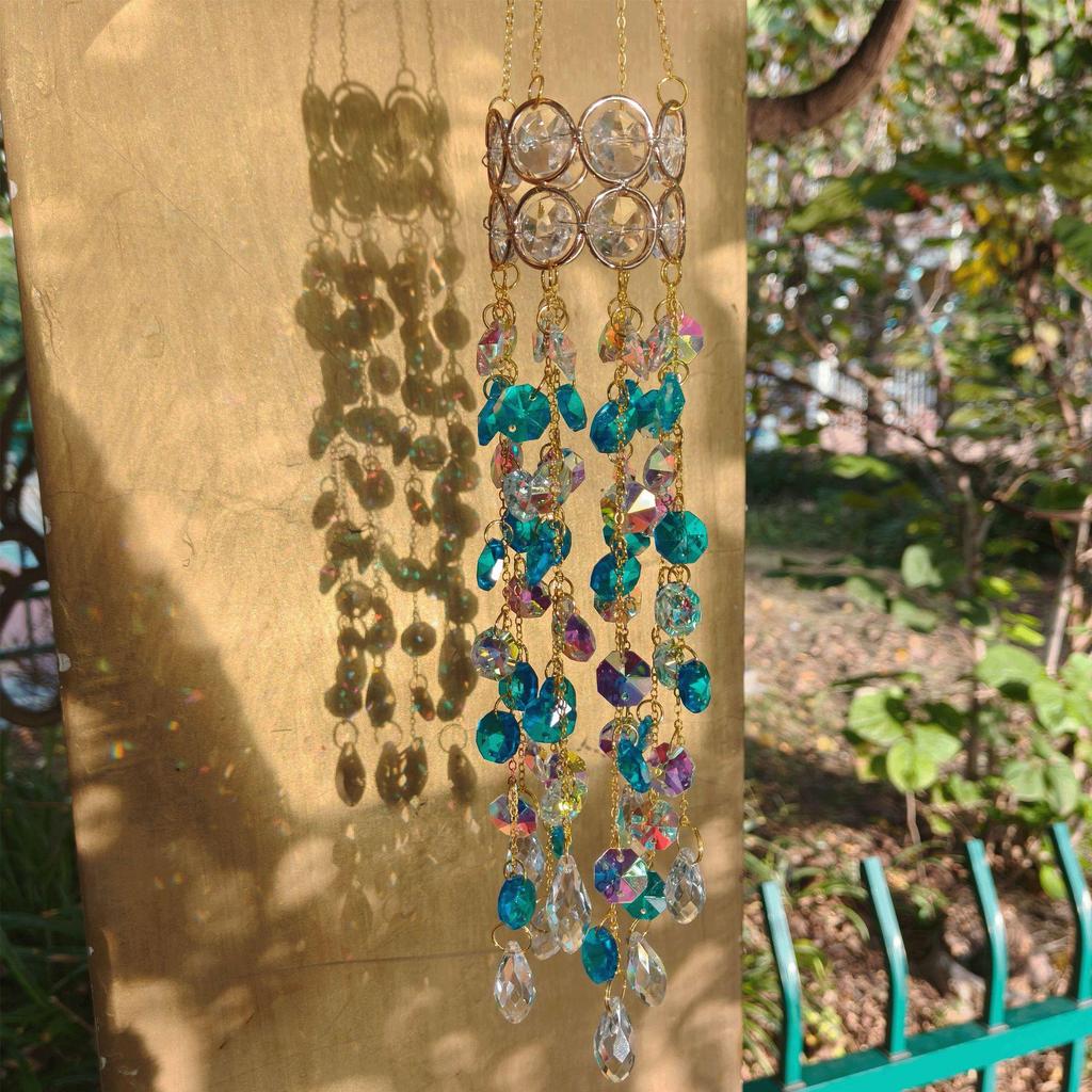 Cross-Border INS Style Sun Catcher: Colorful Crystal and Metal Wind Chime Wall Ornament
