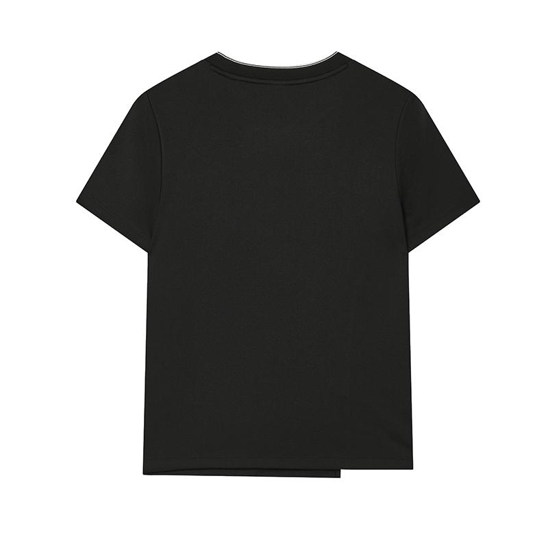 FILA Heritage Simple Casual Daily Versatile Comfortable Spliced Ribbed Neck Knit Short Sleeve Shirt Regular T-Shirt Women Tops Black F51W528101F-BK