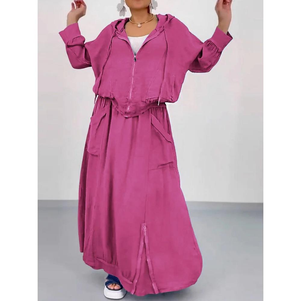 

Весенне-осенний новый женский повседневный однотонный свободный комплект из двух предметов: юбка и топ S розы красного