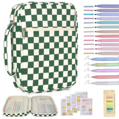 Quilted Bible Case Women Floral Bible Cover Case with Handle Study Supplies Bag Portable