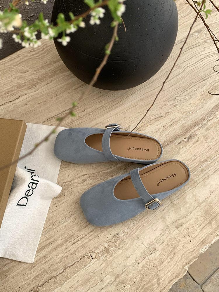 Mary Jane Bag Head Half Slippers Women's Summer Wear Half Drag 2025 Color Soft Flat Bottom One Pedal Mill Shoes Tide