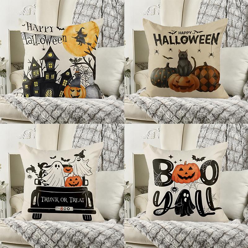 

4Pcs Halloween Decorative Pillow Cover Black And White Ghost Pumpkin Decorative Outdoor Pillow Cover Decorative Sofa Bed