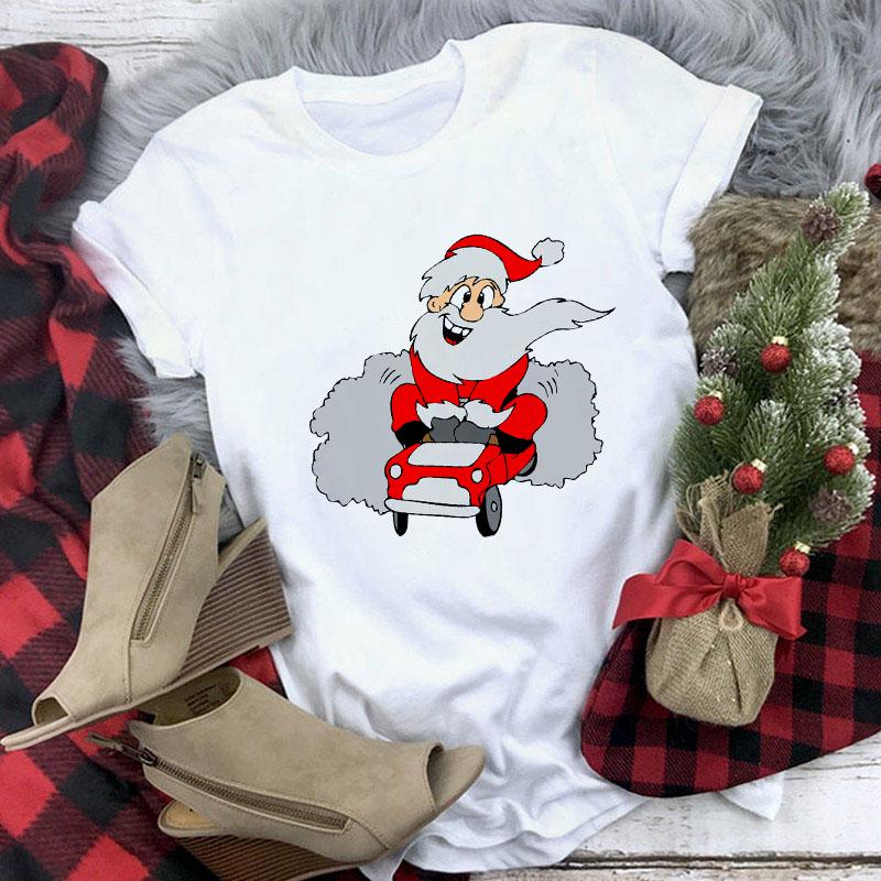 Cute Reindeer T Shirt Women Fashion Christmas Harajuku Short Sleeve T Shirt White Suitable All Seasons