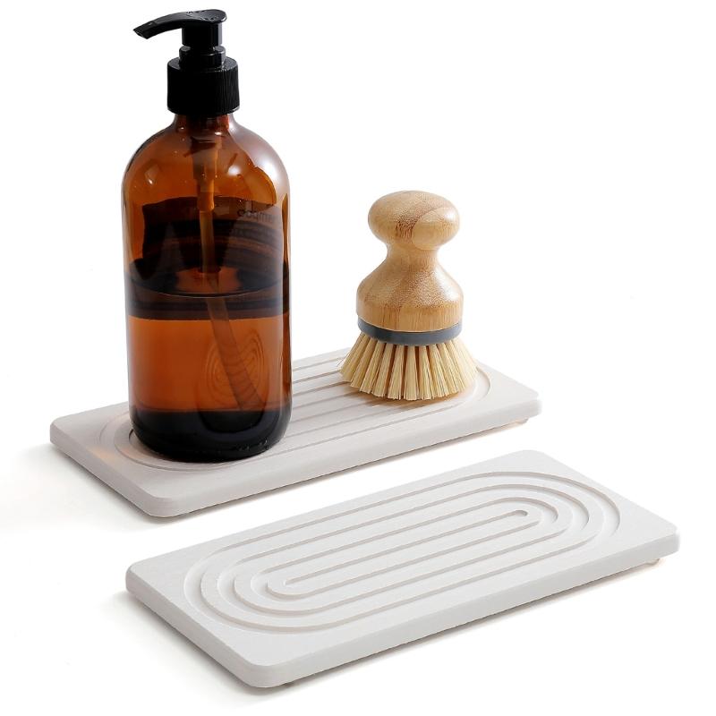 2Pieces Natural Water Absorbing Stone Soap Holder Tray For Bathroom Countertop And Sink Organization Counter Top