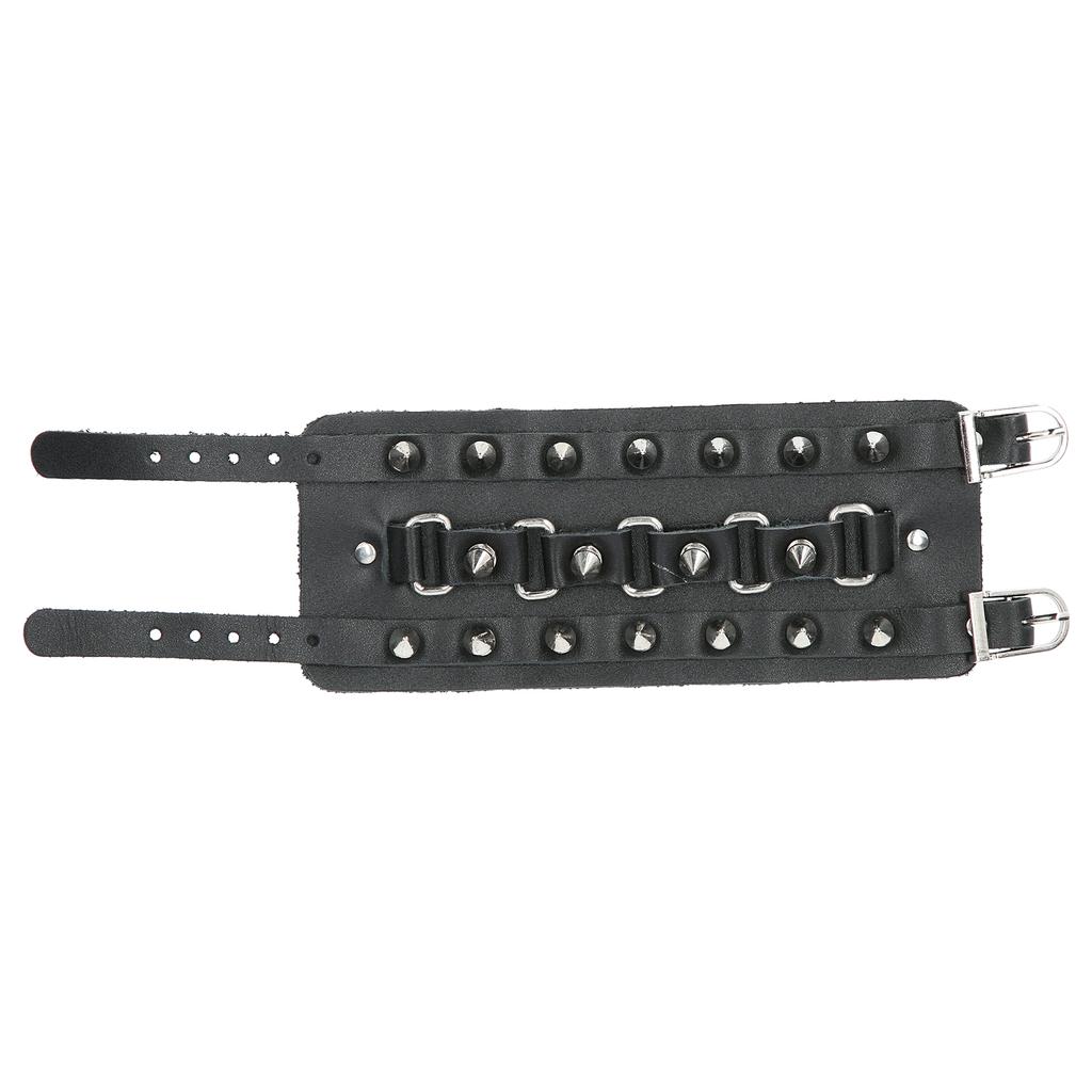 Adjustable Punk Wristband Faux Leather Spikes Bangle Studded Unisex Metal Rivet Bracelet